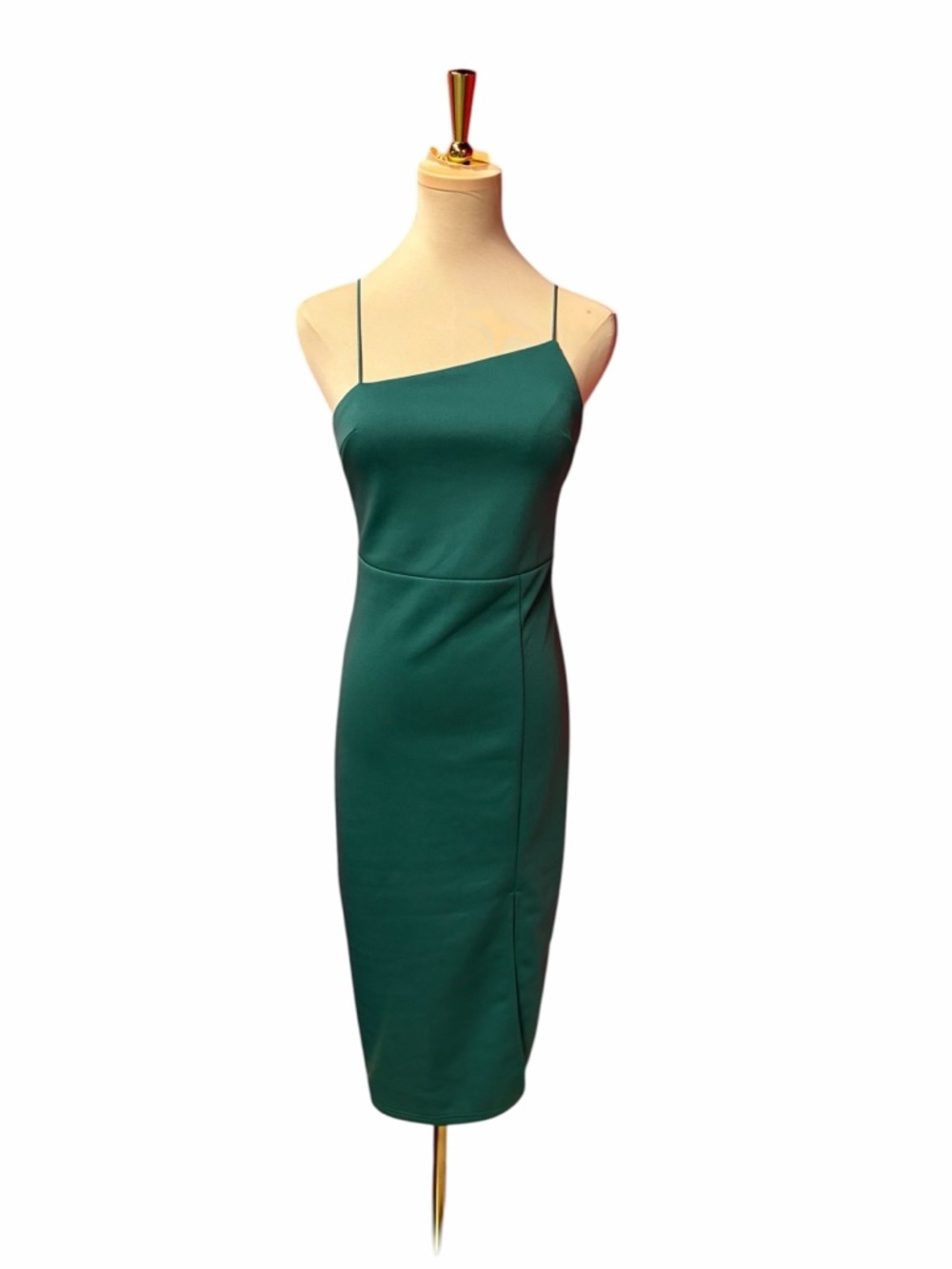 Emerald Green Asymmetrical Slip Dress Size Small Spaghetti Strap - Picture 2 of 7